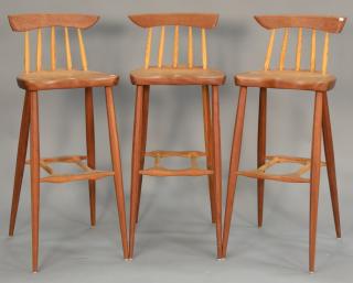 Appraisal: Three R Curtis bar stools cherry with hickory spindles seat