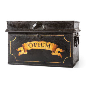 Appraisal: A Painted Tin Opium Storage Box th Century decorated in