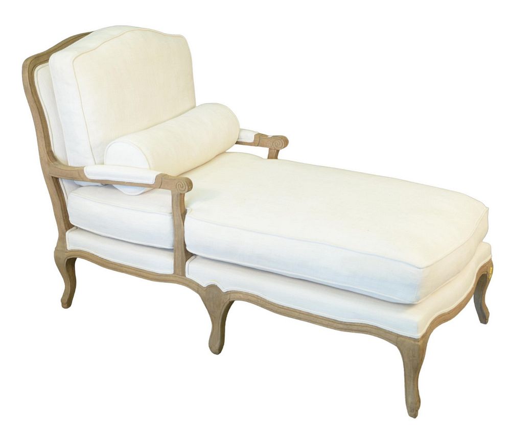 Appraisal: Restoration Hardware Louis IV Style White Upholstered Chaise Lounge length