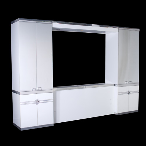 Appraisal: PIERRE CARDIN Large white laminate and chrome lighted storage full-size