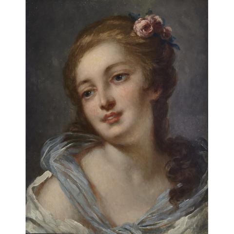 Appraisal: Attributed to Jeanne-Philiberte Ledoux - YOUNG WOMAN WITH ROSES IN