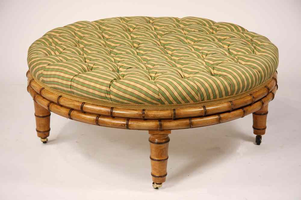 Appraisal: ROUND OTTOMAN - Contemporary Four Leg with Bamboo Turning Ottoman