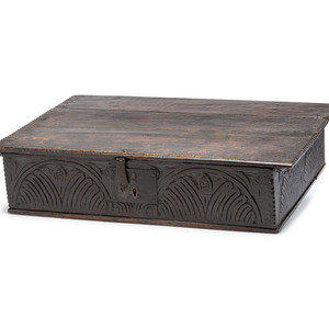 Appraisal: A Pilgrim Century Carved Oak Document Box Likely English Circa