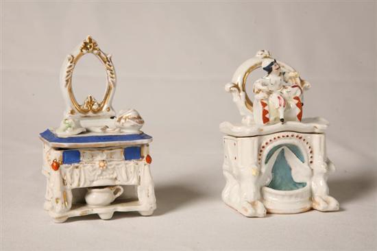 Appraisal: TWO STAFFORDSHIRE PIN BOXES Dresser shaped boxes one with hats