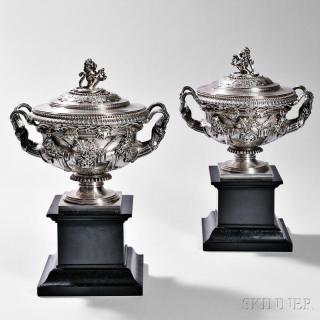 Appraisal: Pair of George III Sterling Silver Sauce Tureens London -