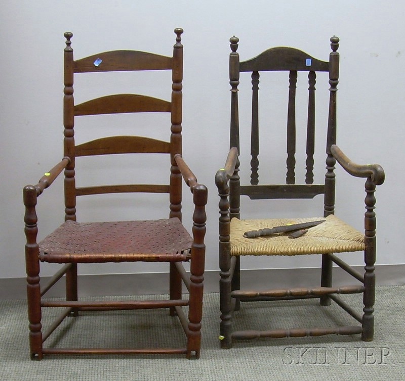 Appraisal: Two th Century Turned Wood Armchairs a black-painted bannister-back and