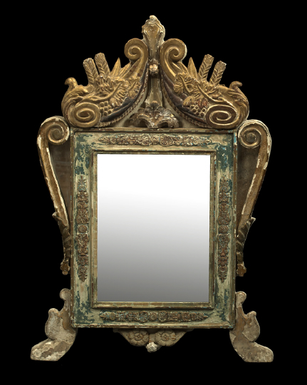 Appraisal: Scandinavian Provincial Carved Polychromed and Parcel-Gilt Wooden Looking Glass second