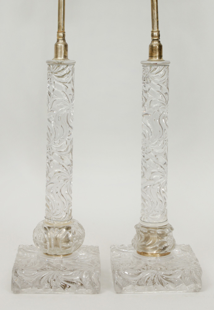 Appraisal: Pair of Pressed Glass Column-Form Lamps in in overall x