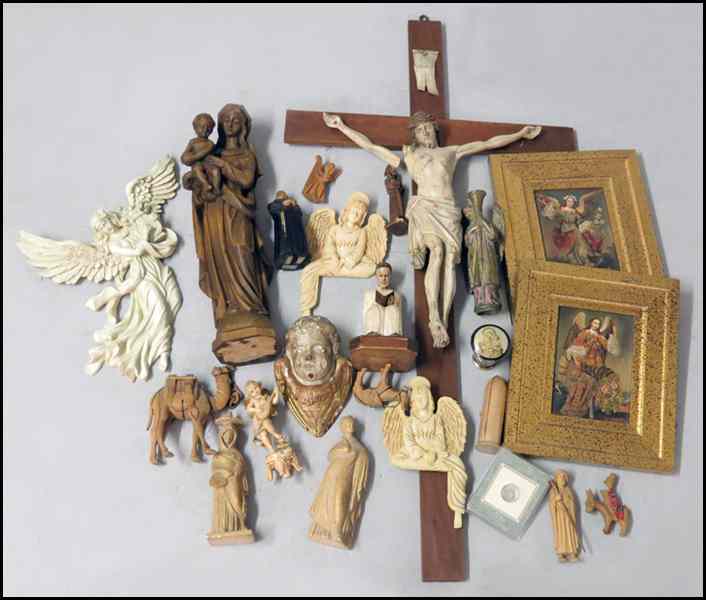 Appraisal: POLYCHROME CRUCIFIX Together with a carved wood virgin and child