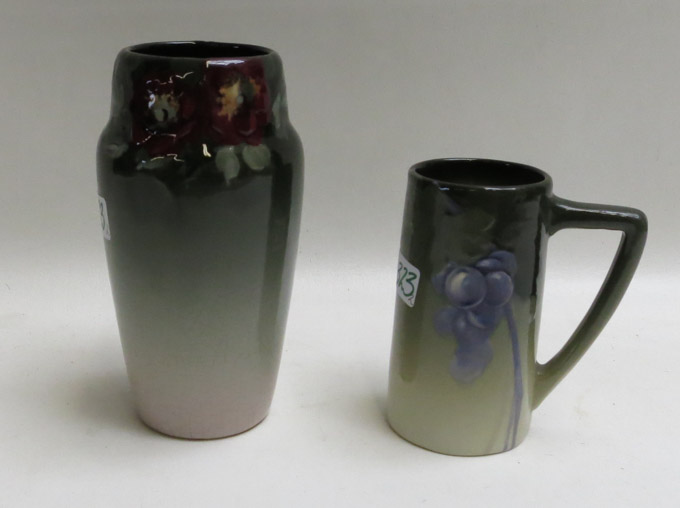 Appraisal: TWO WELLER EOCEAN ART POTTERY VESSELS each hand painted and