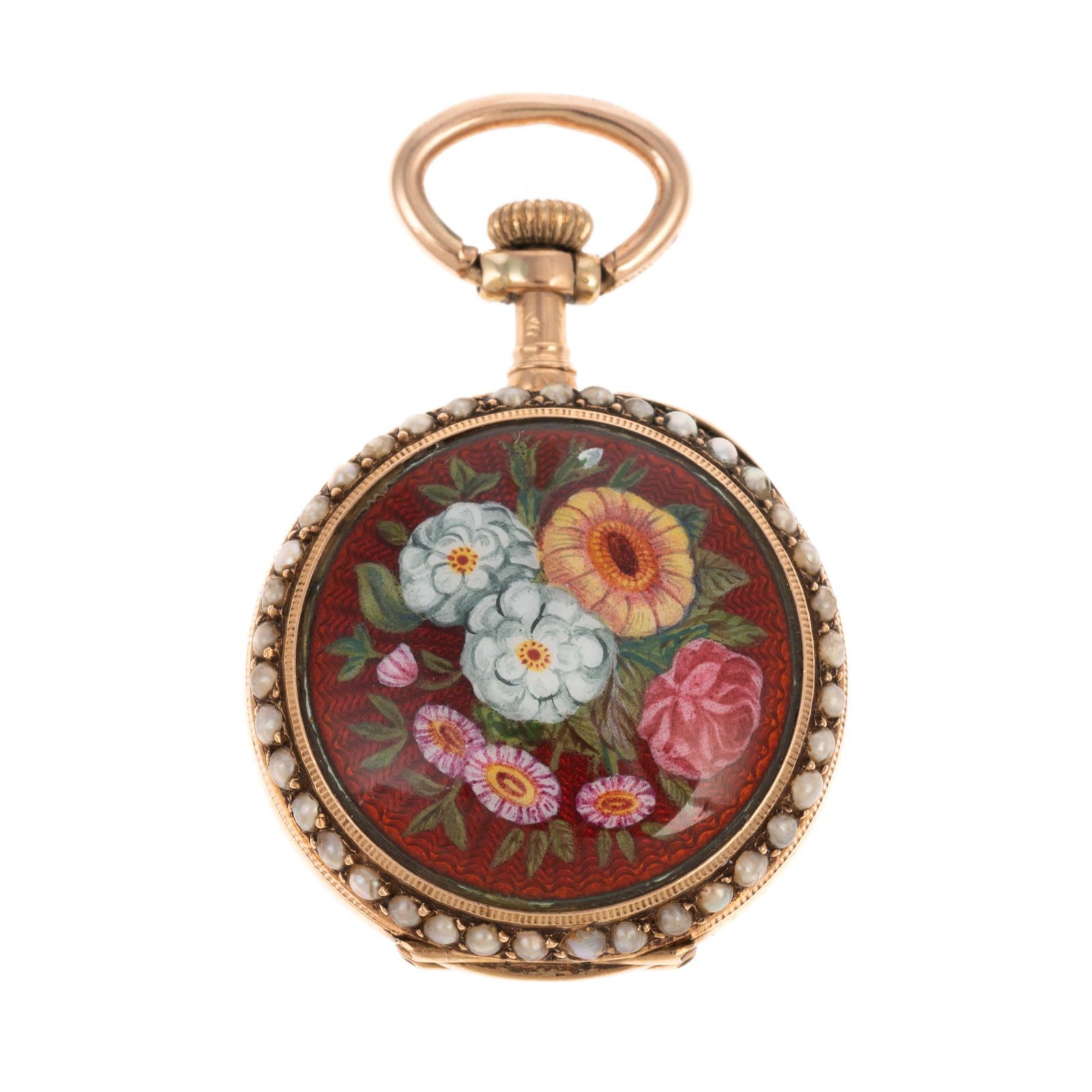 Appraisal: ANTIQUE FRENCH ENAMEL LADIES POCKET WATCH K yellow gold French