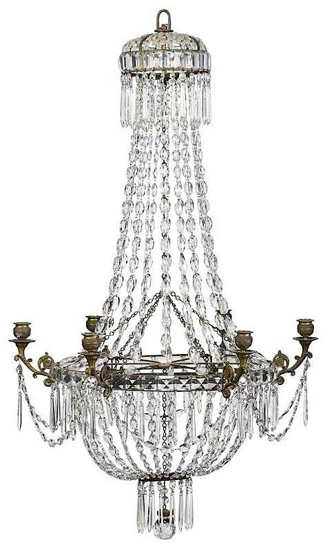 Appraisal: Regency Patinated Metal and Cut Glass Chandelier British th century