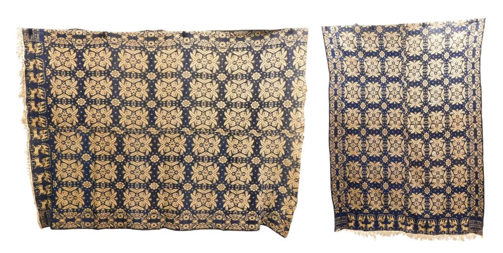 Appraisal: TEXTILES Two Jacquard-woven coverlets American patriotic design signed and dated