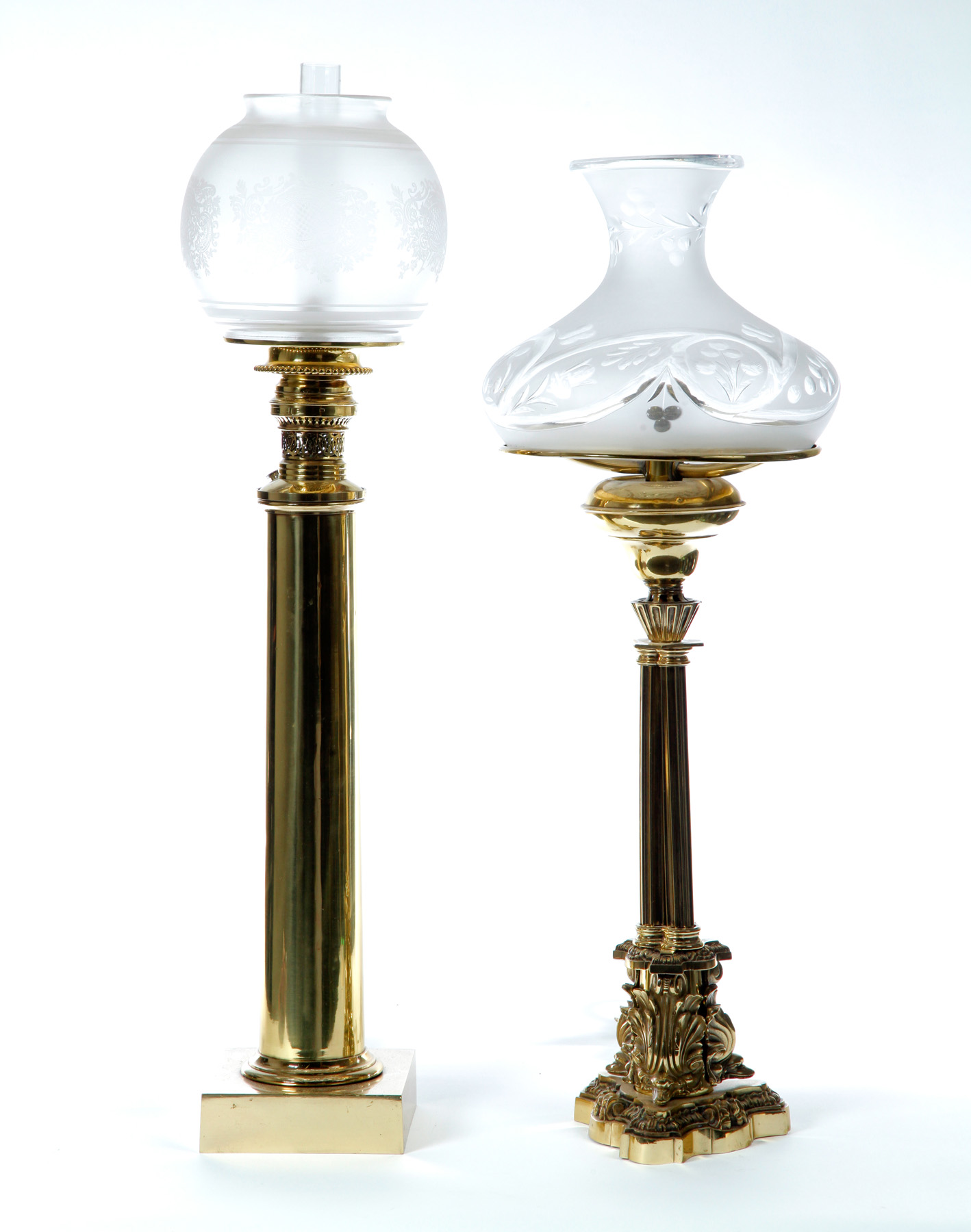 Appraisal: TWO AMERICAN BRASS ASTRAL LAMPS Nineteenth century Classical style with