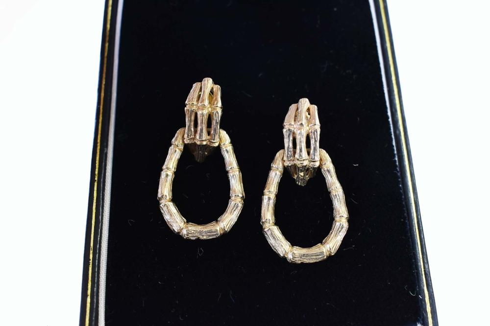 Appraisal: PAIR OF LADIES KT YELLOW GOLD EARRINGSStylized bamboo casting Stamped