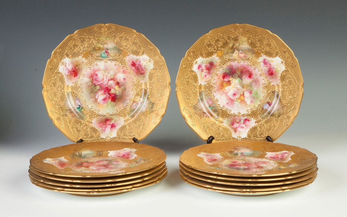 Appraisal: Royal Doulton Set of Hand Painted Relief Gold Leafed Plates