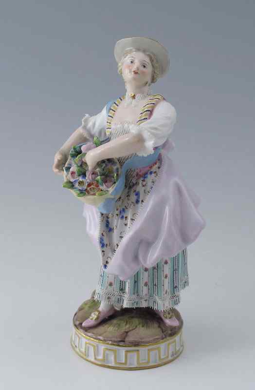 Appraisal: MEISSEN PORCELAIN FIGURINE FLOWER GATHERER Lace bodice choker necklace and