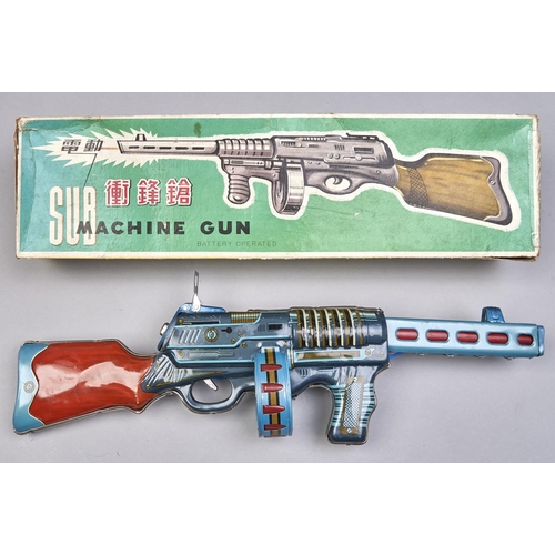 Appraisal: A Chinese lithographed tinplate battery operated toy machine gun c