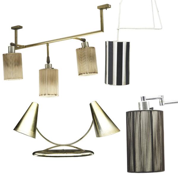 Appraisal: LIGHTOLIER Four lighting pieces brass double-shade desk lamp and three