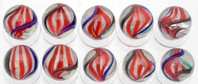 Appraisal: Same-Cane Complex Signal Ribbon Swirl Marbles Includes one end of