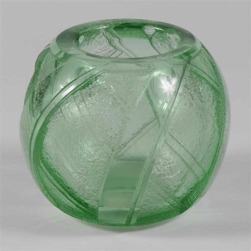 Appraisal: OTH CENTURY SCHOOL GREEN GLASS MODERNIST VASE Inscribed Daum Nancy