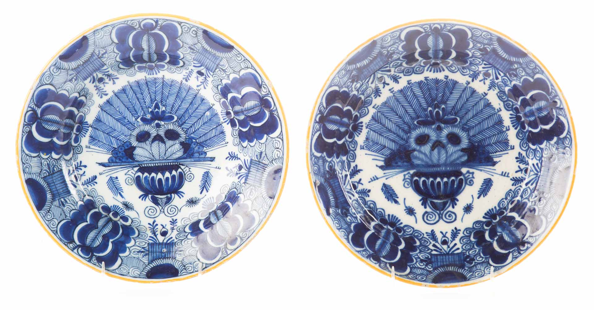 Appraisal: Pair Dutch blue and white Delftware plates circa feather and