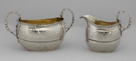 Appraisal: GEORGE III SCOTTISH SILVER CREAMER AND SUGAR BOWL Marks rubbed