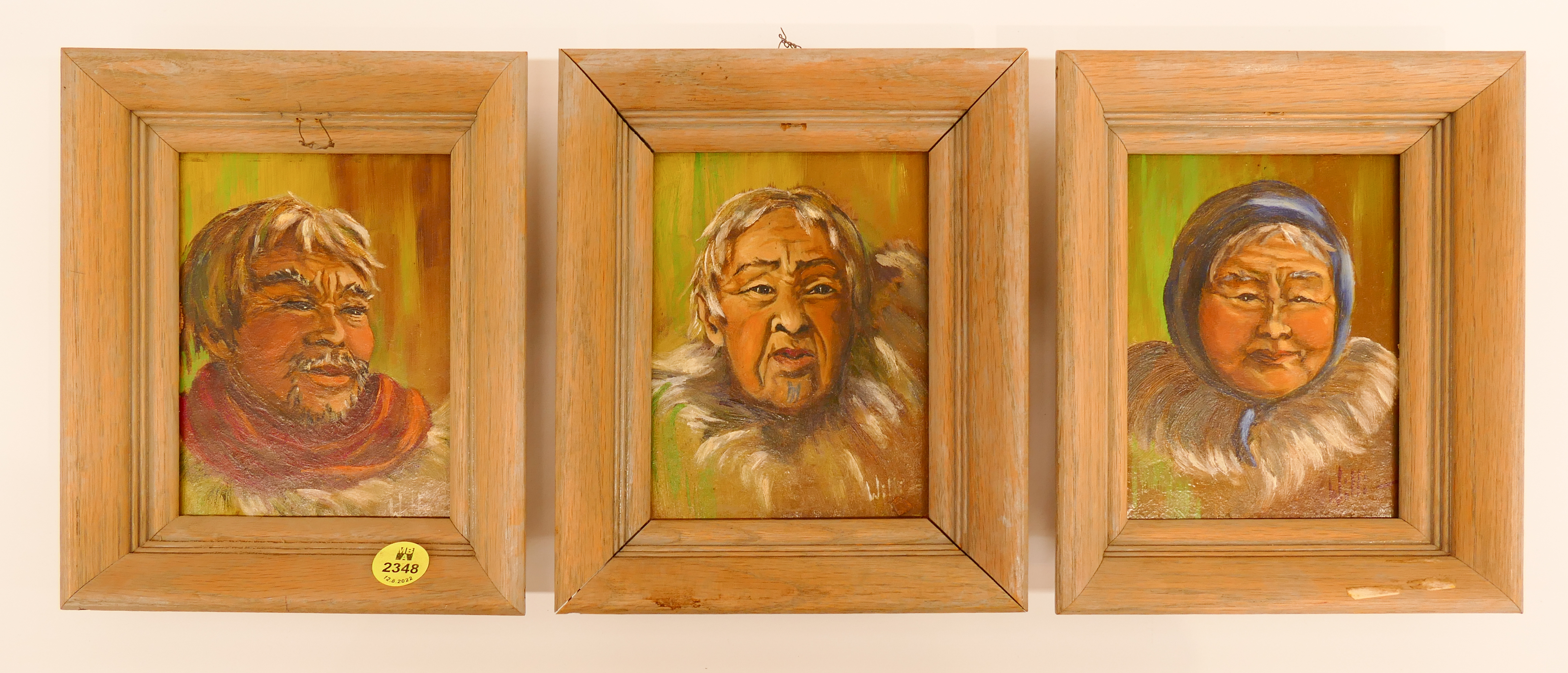 Appraisal: pc Willi Alaskan Eskimo Small Portrait Oils Framed- x ''