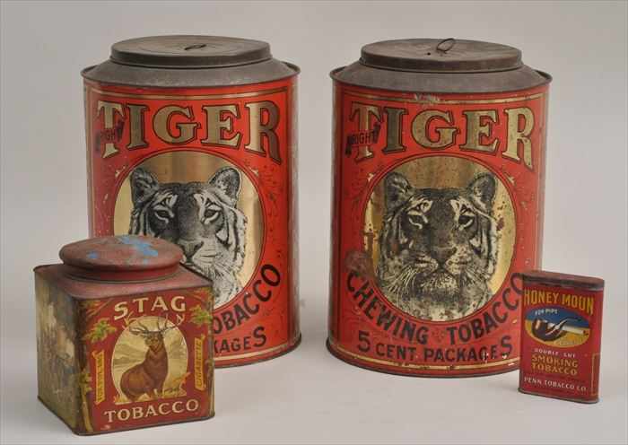 Appraisal: PAIR OF BRIGHT TIGER CHEWING TOBACCO LITHOGRAPHIC TIN CANNISTERS AND