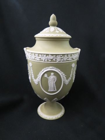 Appraisal: Wedgwood Jasperware Covered Urn bolted style low pedestal base medallion