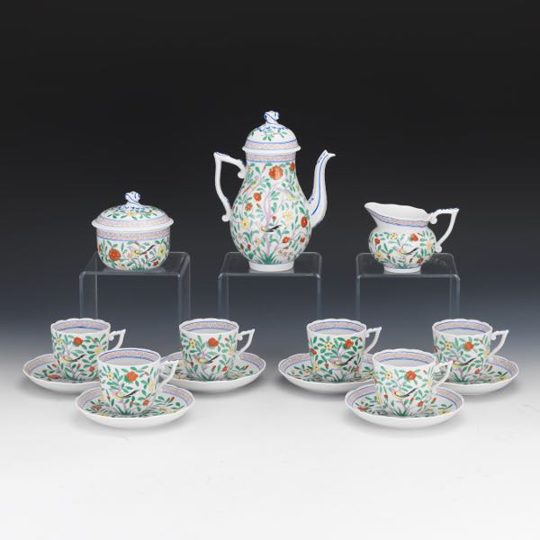 Appraisal: HEREND PORCELAIN TEA SET ORIENTAL GARDEN PATTERN Including teapot H