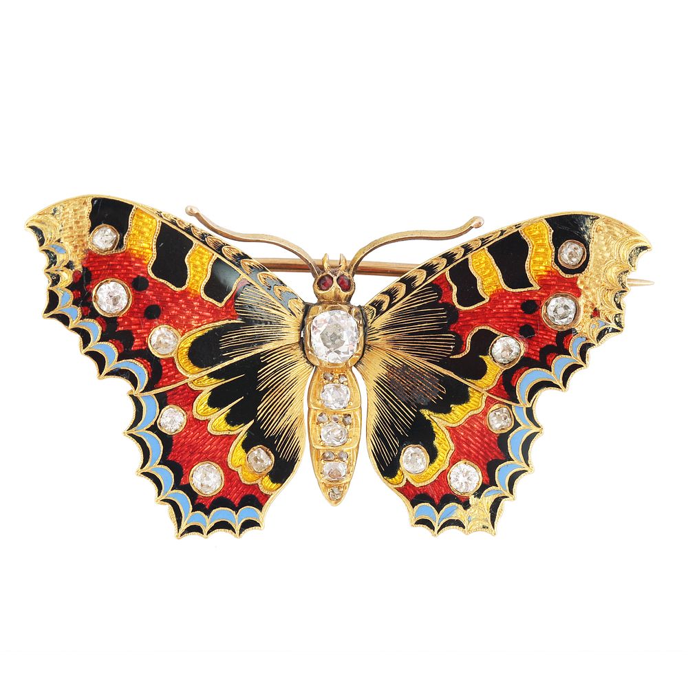 Appraisal: JEWELED BUTTERFLY BROOCH JEWELED BUTTERFLY BROOCH red jeweled round cut