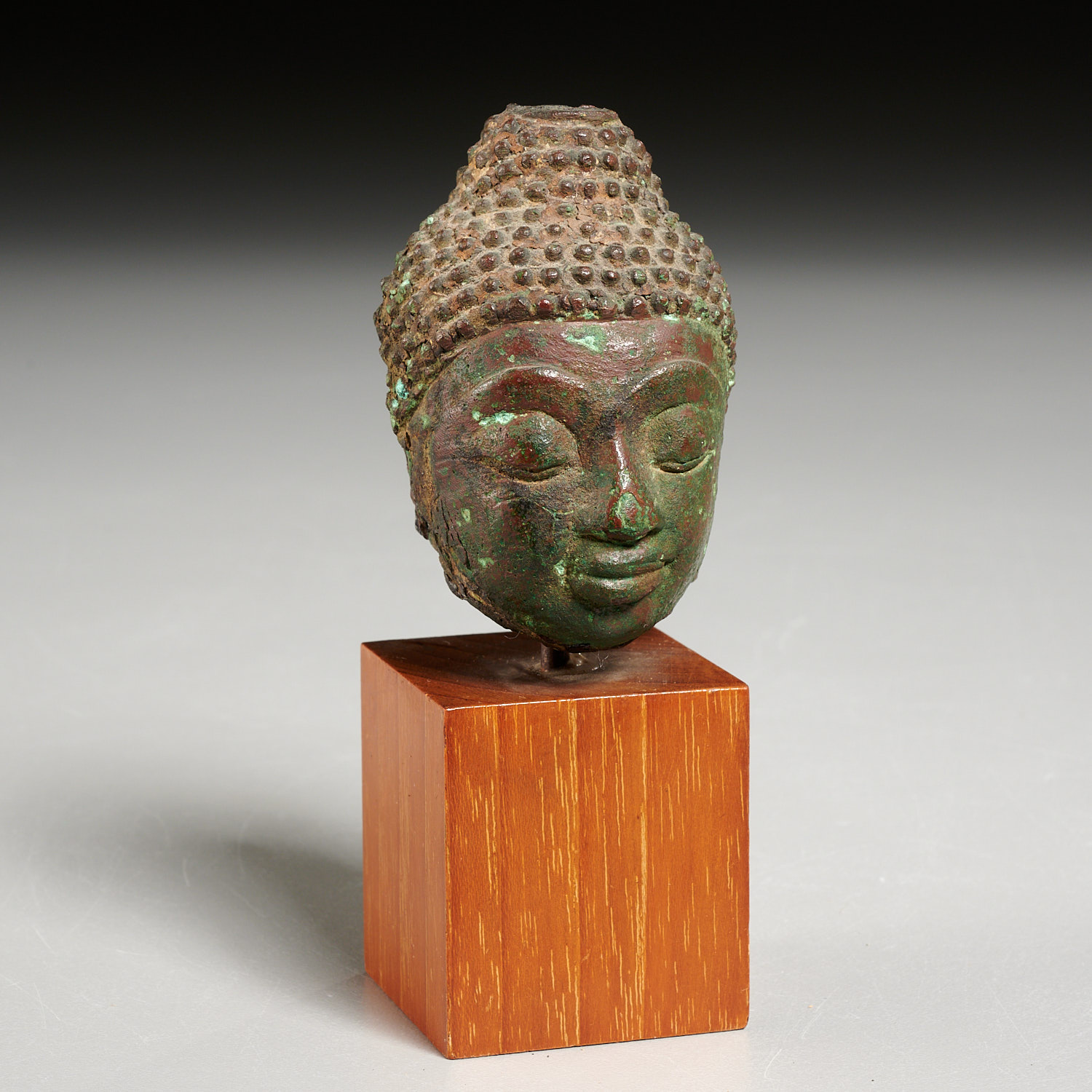 Appraisal: ANCIENT THAI MINIATURE BRONZE BUDDHA HEAD Ayutthaya period c th