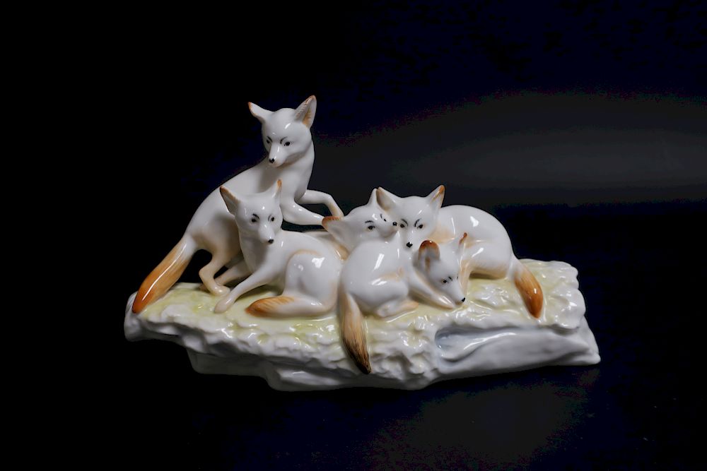 Appraisal: Karl Ens German Porcelain Fox Family L x H BBRA