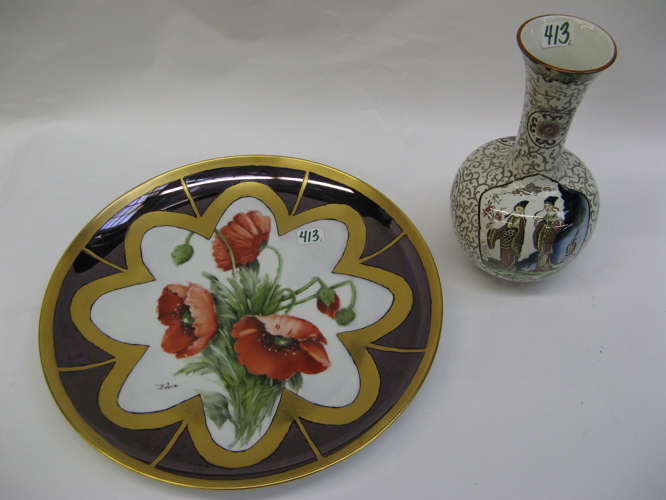 Appraisal: A PORCELAIN HAND PAINTED CHARGER AND A CHINESE STYLE VASE