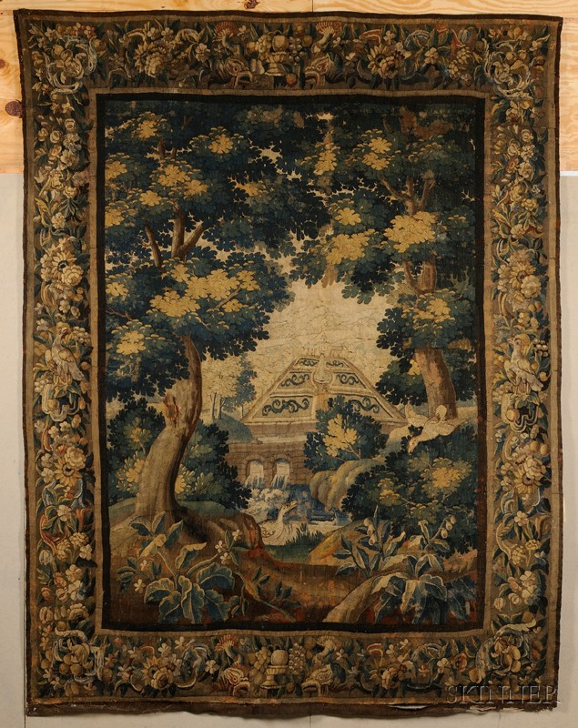 Appraisal: Large Flemish Wool Verdure Tapestry th th century depicting a