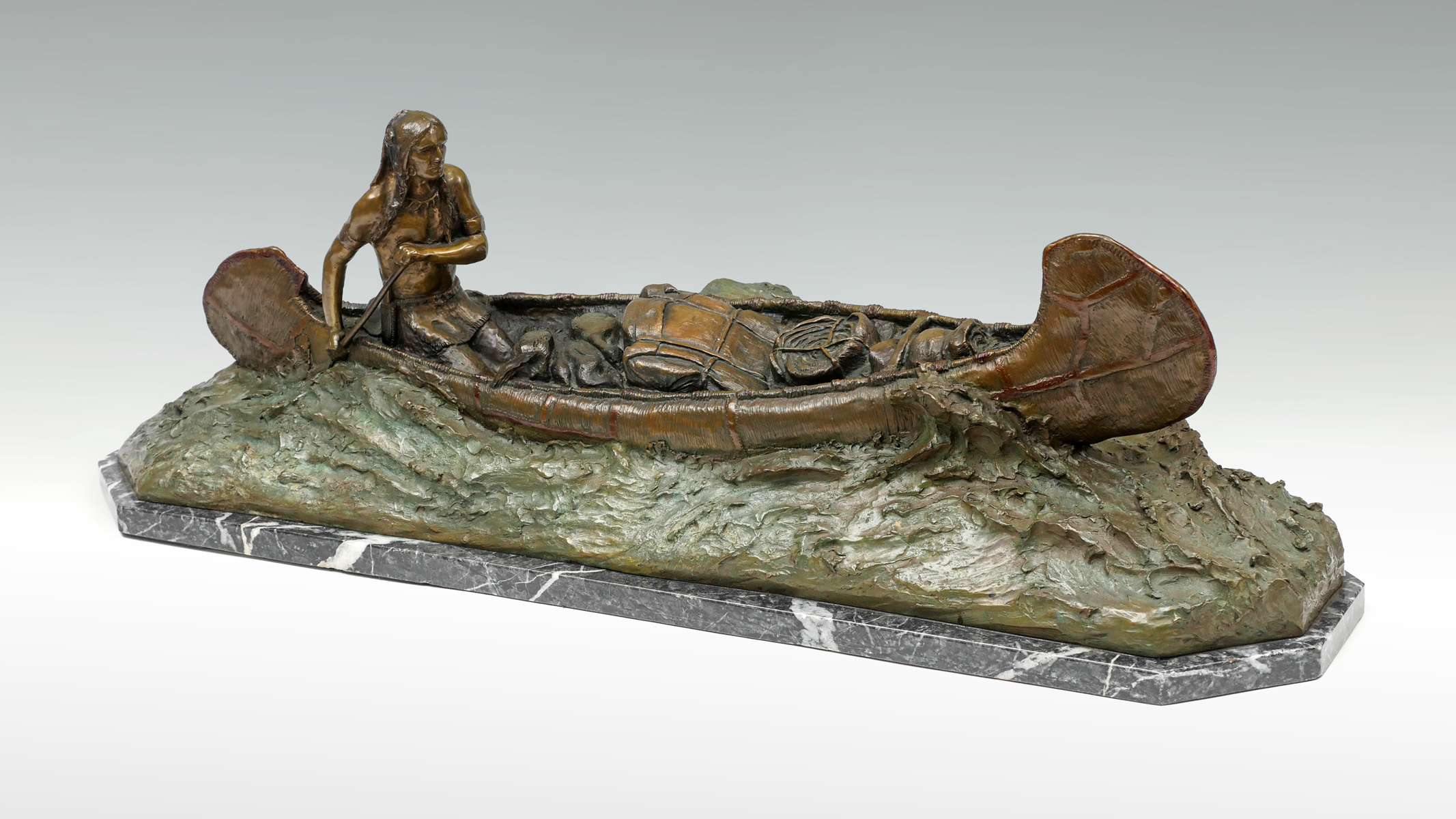 Appraisal: ELWELL Robert Farrington American - Indian Brave in Canoe Patinated