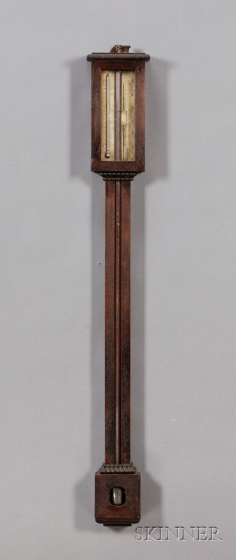 Appraisal: Mahogany and Mahogany Veneer Stick Barometer Made By Wm Sprague