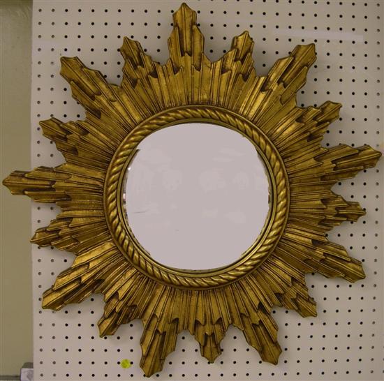 Appraisal: Gilt sunburst wall mirror '' diameter with convex glass twisted