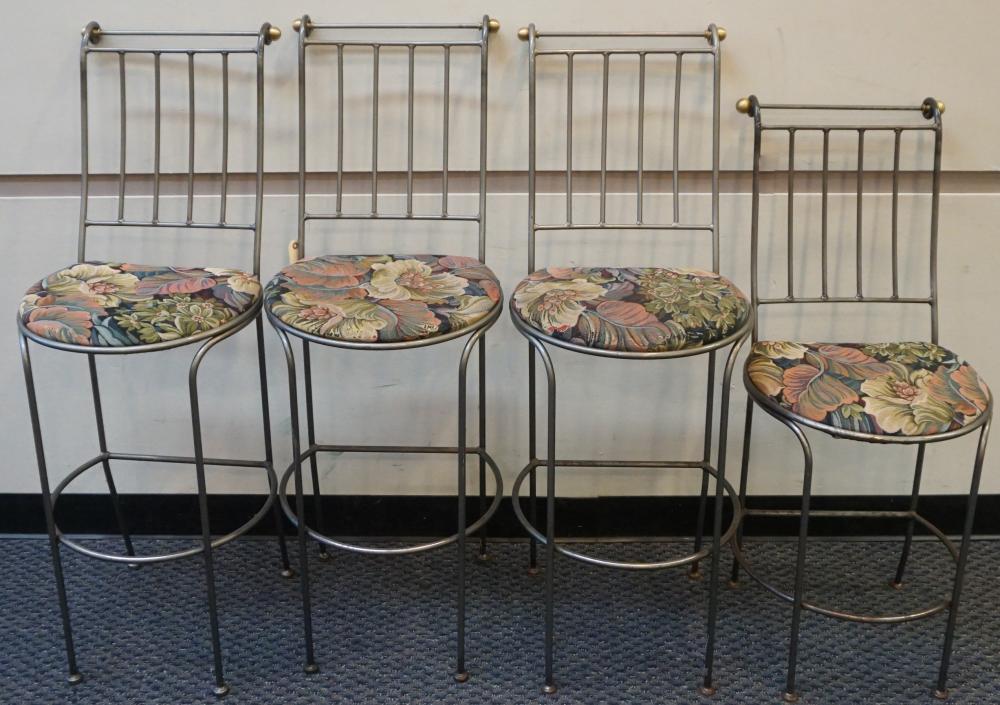 Appraisal: THREE CHARLESTON FORGE BRASS AND STEEL BREAKFAST STOOLS AND SIDE