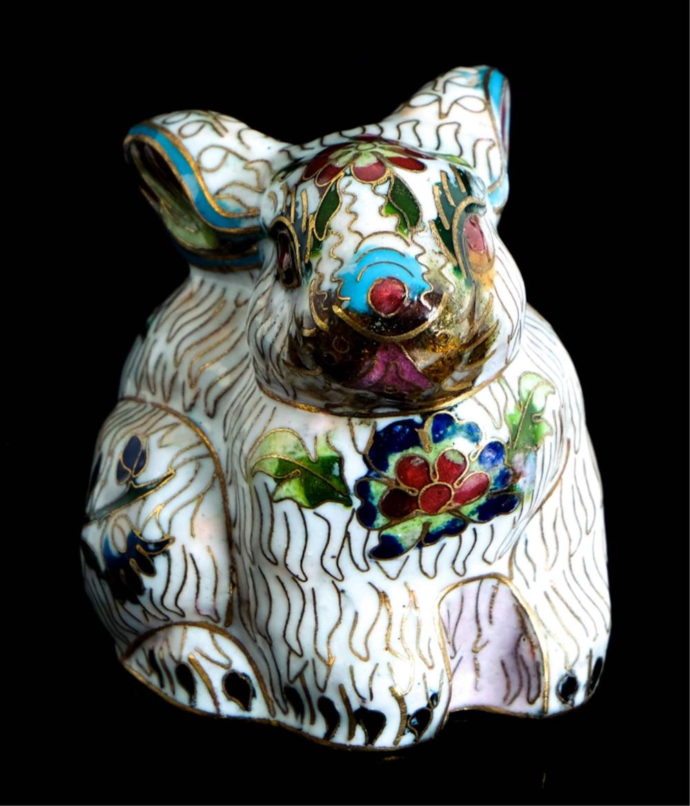 Appraisal: CHINESE PORCELAIN CLOISONNE INLAID RABBITChinese porcelain cloisonne decorated rabbit figurine