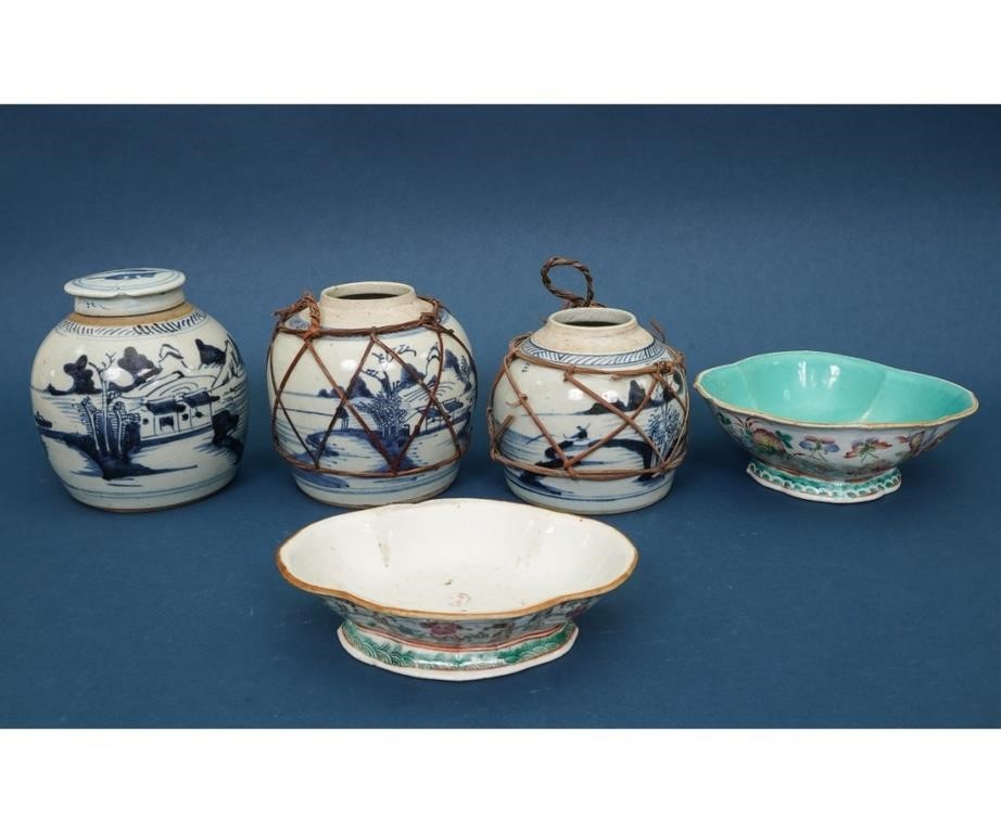 Appraisal: Three Chinese blue and white ginger jars one with lid