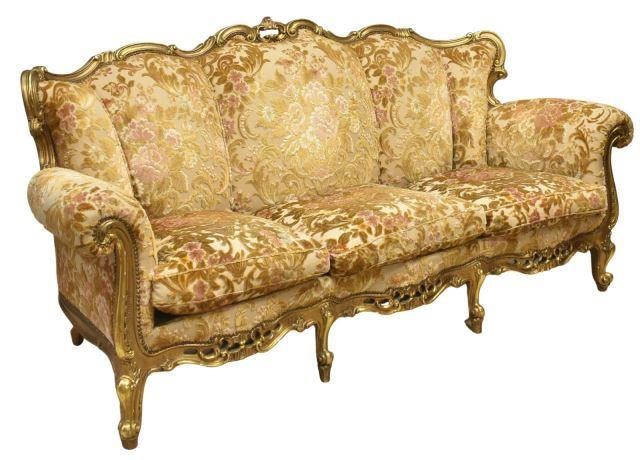 Appraisal: French Louis XV style giltwood three-seat sofa mid th c