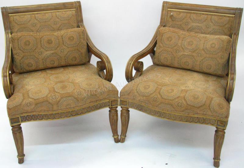 Appraisal: A pair of fabric upholstered lounge chairs Flair by Bernhardt