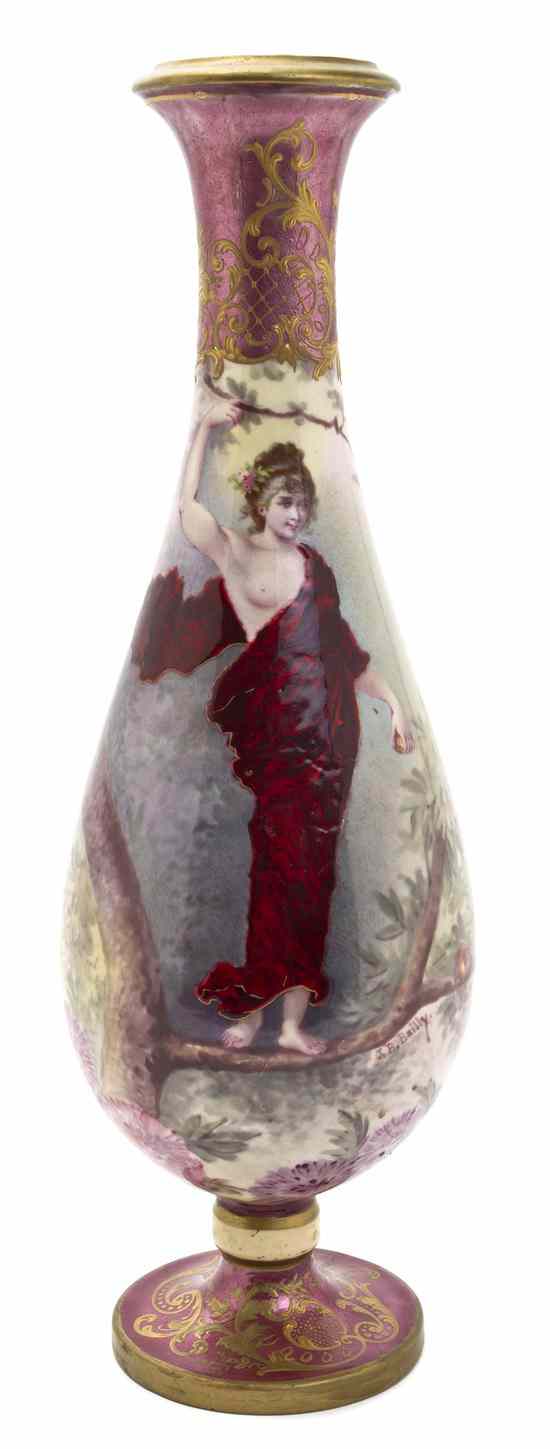 Appraisal: A French Enamel on Porcelain Vase decorated with a maiden