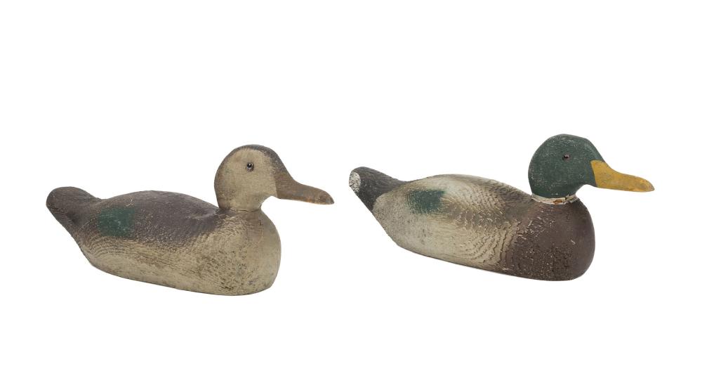 Appraisal: Pair of American Carved Wood Duck Decoys mallard drake and