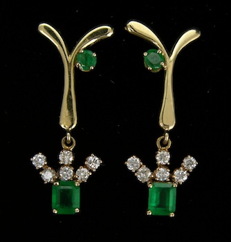 Appraisal: Ladies' Emerald and Diamond Earrings A pair of k yellow