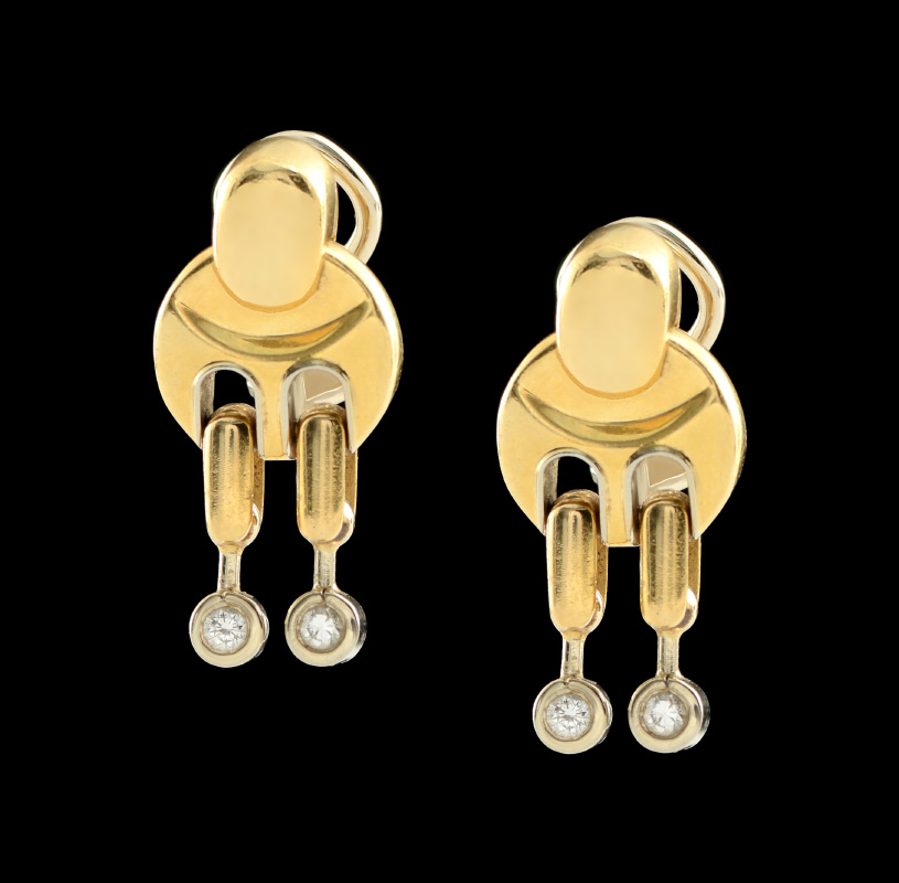 Appraisal: BARAKA K GOLD DIAMOND DROP EARRINGS High end Italian designer