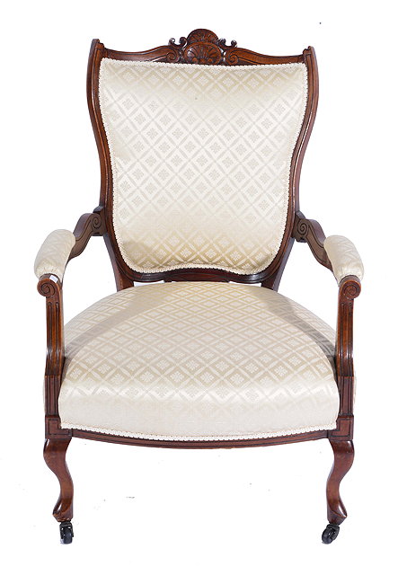 Appraisal: AN EDWARDIAN MAHOGANY FRAMED UPHOLSTERED ARMCHAIR cm wide