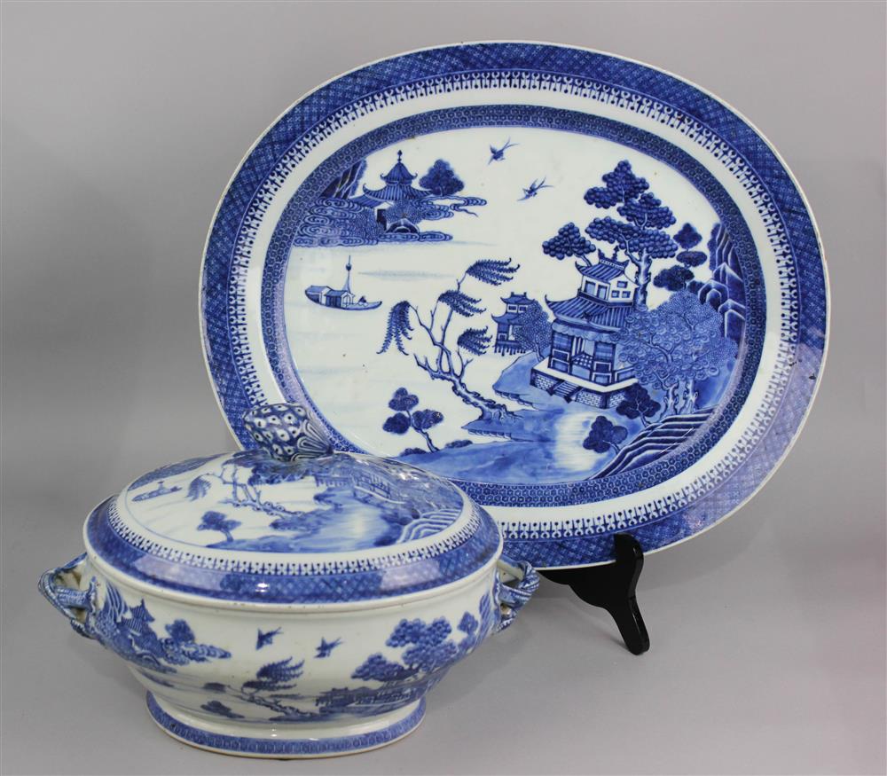 Appraisal: CHINESE EXPORT BLUE AND WHITE COVERED TUREEN AND AN OVAL